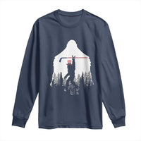 Bigfoot USA Ice Hockey 4th of July Long Sleeve Shirt Funny Sasquatch Patriotic American Flag