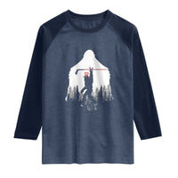 Bigfoot USA Ice Hockey 4th of July Raglan Shirt Funny Sasquatch Patriotic American Flag