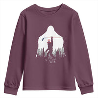 Bigfoot USA Ice Hockey 4th of July Youth Sweatshirt Funny Sasquatch Patriotic American Flag