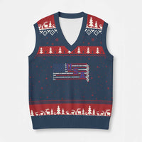 Ice Hockey Sticks American Flag V-Neck Knit Sweater Vest Patriotic Hockey Fan