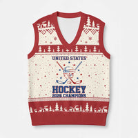Hockey Champions 2026 V-Neck Knit Sweater Vest Patriotic Ice Hockey Fan