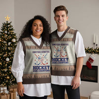 Hockey Champions 2026 V-Neck Knit Sweater Vest Patriotic Ice Hockey Fan