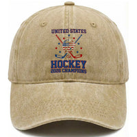 Hockey Champions 2026 Washed Cotton Baseball Cap Patriotic Ice Hockey Fan