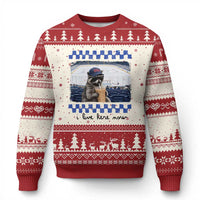 Hockey Mom Raccoon Iced Coffee Ugly Christmas Sweater I Live Here Now