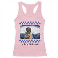 Hockey Mom Raccoon Iced Coffee Racerback Tank Top I Live Here Now