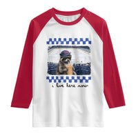Hockey Mom Raccoon Iced Coffee Raglan Shirt I Live Here Now