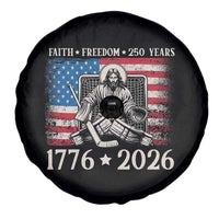 250 Years Faith and Freedom Christian Spare Tire Cover Jesus Hockey Player 4th of July American Flag