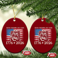 250 Years Faith and Freedom Christian Ceramic Ornament Jesus Hockey Player 4th of July American Flag
