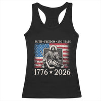 250 Years Faith and Freedom Christian Racerback Tank Top Jesus Hockey Player 4th of July American Flag