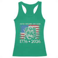 250 Years Faith and Freedom Christian Racerback Tank Top Jesus Hockey Player 4th of July American Flag