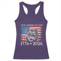 250 Years Faith and Freedom Christian Racerback Tank Top Jesus Hockey Player 4th of July American Flag