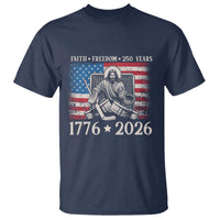 250 Years Faith and Freedom Christian T Shirt Jesus Hockey Player 4th of July American Flag