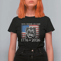 250 Years Faith and Freedom Christian T Shirt For Women Jesus Hockey Player 4th of July American Flag