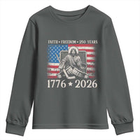 250 Years Faith and Freedom Christian Youth Sweatshirt Jesus Hockey Player 4th of July American Flag