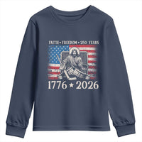 250 Years Faith and Freedom Christian Youth Sweatshirt Jesus Hockey Player 4th of July American Flag