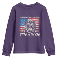 250 Years Faith and Freedom Christian Youth Sweatshirt Jesus Hockey Player 4th of July American Flag