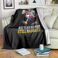 Mid-Year Report Still Naughty Throw Blanket Funny Bigfoot Drinking Beer Christmas in July