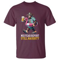 Mid-Year Report Still Naughty T Shirt Funny Bigfoot Drinking Beer Christmas in July