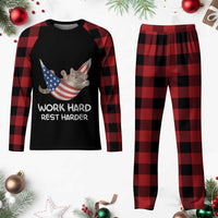 Funny Lazy Cat Plaid Pajama Set Work Hard Rest Harder Cute Kitty Humor - Wonder Print Shop