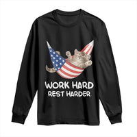 Funny Lazy Cat Long Sleeve Shirt Work Hard Rest Harder Cute Kitty Humor - Wonder Print Shop