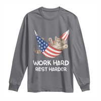 Funny Lazy Cat Long Sleeve Shirt Work Hard Rest Harder Cute Kitty Humor - Wonder Print Shop