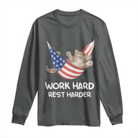Funny Lazy Cat Long Sleeve Shirt Work Hard Rest Harder Cute Kitty Humor - Wonder Print Shop