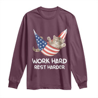 Funny Lazy Cat Long Sleeve Shirt Work Hard Rest Harder Cute Kitty Humor - Wonder Print Shop