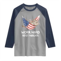 Funny Lazy Cat Raglan Shirt Work Hard Rest Harder Cute Kitty Humor - Wonder Print Shop