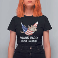 Funny Lazy Cat T Shirt For Women Work Hard Rest Harder Cute Kitty Humor - Wonder Print Shop