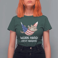 Funny Lazy Cat T Shirt For Women Work Hard Rest Harder Cute Kitty Humor - Wonder Print Shop