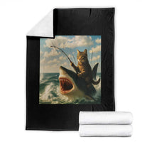 Funny Cat Riding Shark Throw Blanket Fishing Fisherman Ocean Lover Humor - Wonder Print Shop