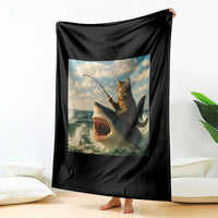 Funny Cat Riding Shark Throw Blanket Fishing Fisherman Ocean Lover Humor - Wonder Print Shop