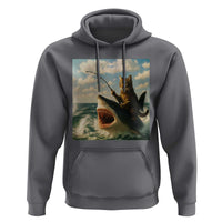 Funny Cat Riding Shark Hoodie Fishing Fisherman Ocean Lover Humor - Wonder Print Shop