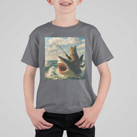 Funny Cat Riding Shark T Shirt For Kid Fishing Fisherman Ocean Lover Humor - Wonder Print Shop