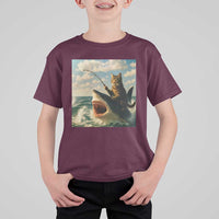 Funny Cat Riding Shark T Shirt For Kid Fishing Fisherman Ocean Lover Humor - Wonder Print Shop