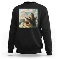 Funny Cat Riding Shark Sweatshirt Fishing Fisherman Ocean Lover Humor - Wonder Print Shop