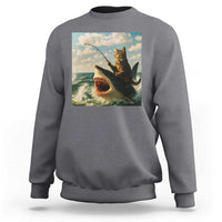 Funny Cat Riding Shark Sweatshirt Fishing Fisherman Ocean Lover Humor - Wonder Print Shop