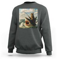 Funny Cat Riding Shark Sweatshirt Fishing Fisherman Ocean Lover Humor - Wonder Print Shop