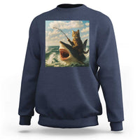 Funny Cat Riding Shark Sweatshirt Fishing Fisherman Ocean Lover Humor - Wonder Print Shop