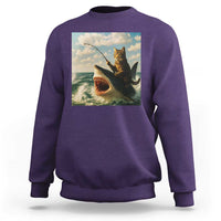 Funny Cat Riding Shark Sweatshirt Fishing Fisherman Ocean Lover Humor - Wonder Print Shop