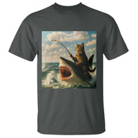 Funny Cat Riding Shark T Shirt Fishing Fisherman Ocean Lover Humor - Wonder Print Shop