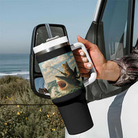 Funny Cat Riding Shark Tumbler With Handle Fishing Fisherman Ocean Lover Humor