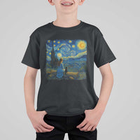 Cute Cat Starry Night T Shirt For Kid Kitty Lovers - Wonder Print Shop