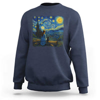 Cute Cat Starry Night Sweatshirt Kitty Lovers - Wonder Print Shop
