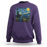 Cute Cat Starry Night Sweatshirt Kitty Lovers - Wonder Print Shop