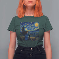 Cute Cat Starry Night T Shirt For Women Kitty Lovers - Wonder Print Shop