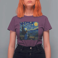Cute Cat Starry Night T Shirt For Women Kitty Lovers - Wonder Print Shop