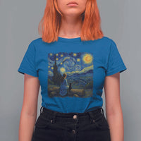 Cute Cat Starry Night T Shirt For Women Kitty Lovers - Wonder Print Shop