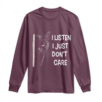 Funny Introvert Cat Long Sleeve Shirt I Listen I Just Don't Care Sarcastic Kitty Lover - Wonder Print Shop