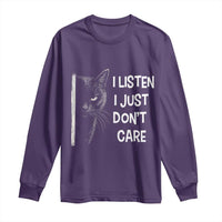 Funny Introvert Cat Long Sleeve Shirt I Listen I Just Don't Care Sarcastic Kitty Lover - Wonder Print Shop